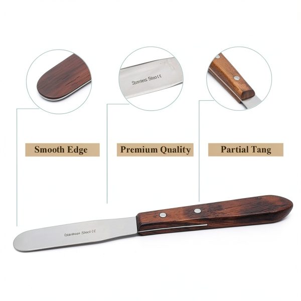Lab Spatula Wood Handle HIGH TECH 4" Polished Stainless Steel Blade-4
