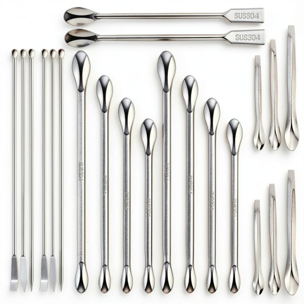 Stainless Steel Lab Spatula Set Punhung Double Ended Micro Scoop-0